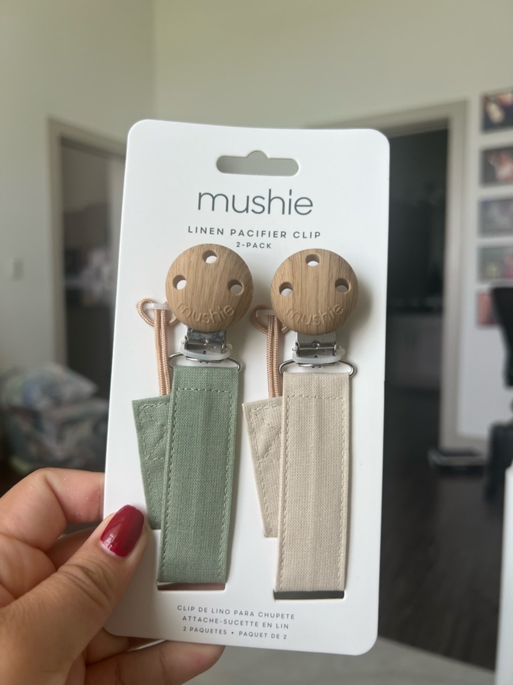 Linen Pacifier Clips 2-Pack — Sage Green & Cream